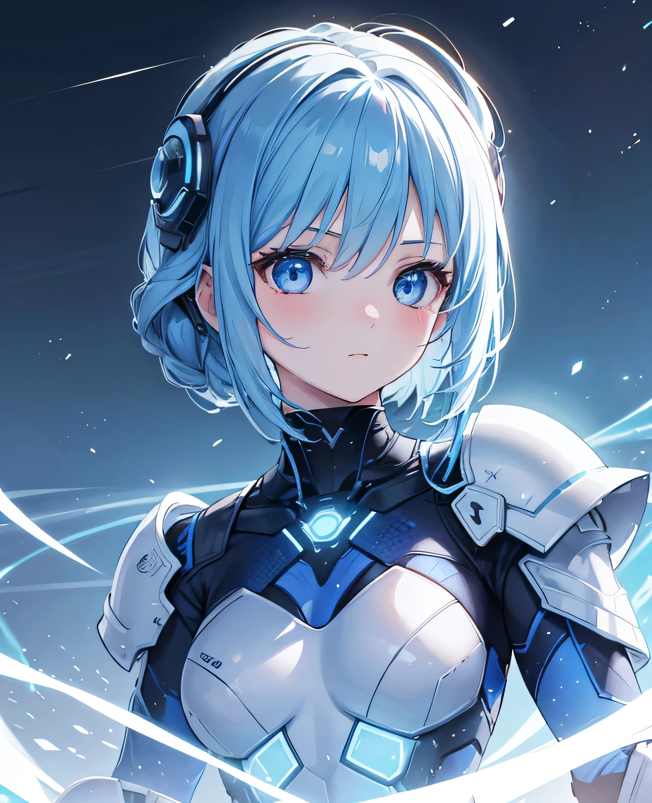 8K, Highest quality, (real:1.4), Original photo, 1 girl, Asari Hair, Biological Amplifier, refined armor, posture: Peace talks between warring factions, smart blue eyes
