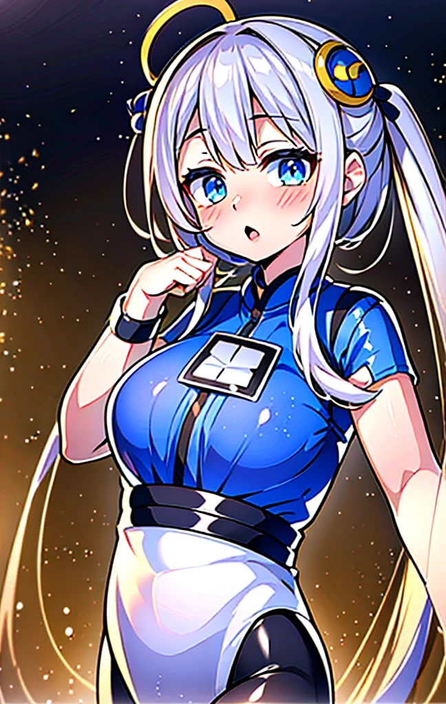 A photograph of a twenty-something Japanese android made of shiny white and silver translucent plastic and glass., geisha makeup and hairstyle, Silver metal body internal mechanisms., dynamic pose, fluid organic construction, Shiny golden circuits, colorful neon ornament, Brilliant circuits, neon ornament, depth of field focus f/2.8, art by H.r. Giger, greg rutowski