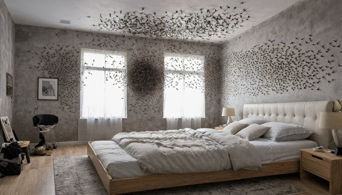 Modern bedroom, full of insects of all kinds. This is the night [Bedroom] [Insect] [Fly] [Spiders] [Disgusting] [Horror] [Night]