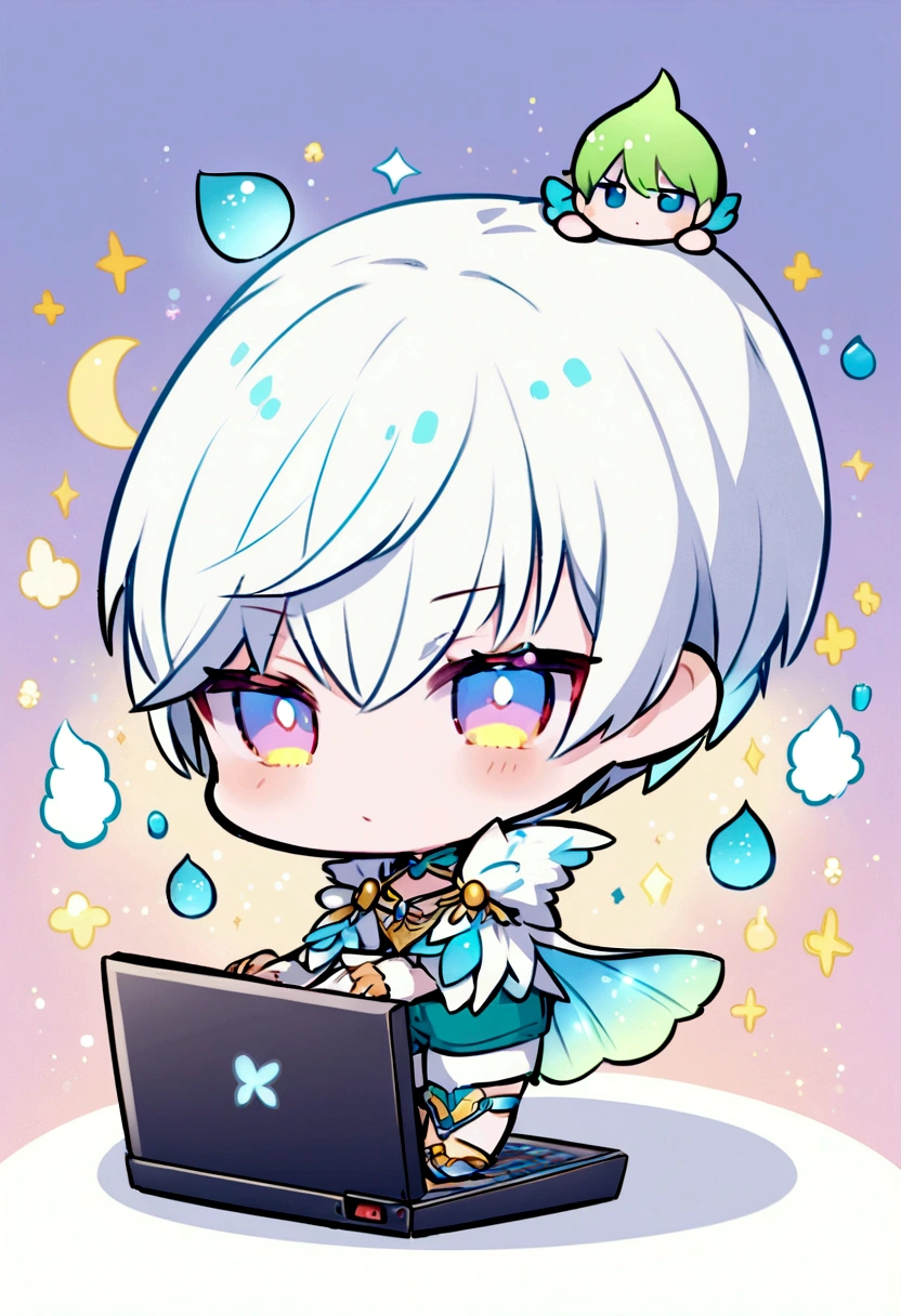 ((chibi boy playing computer))、Chibi de pêlo curto branco、Pixie Cut chibi、chibi in shorts, chibi, programer