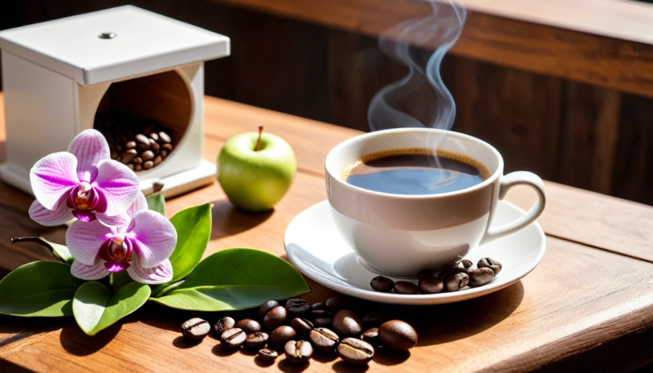 Best still life composition(best quality,4K,8K,high resolution,masterpiece:1.2),Super detailed,(Practical,photoPractical,photo-Practical:1.37),Coffee smoking slightly in white ceramic cup.Artist coffee impression.White sweater with clear texture,Wrinkles arranged randomly..apple.Sophisticated and elegant.A bouquet of bright pink and white phalaenopsis orchids laid flat from above(Lying flat on the table)..modern style.Fresh coffee beans are placed on the wooden bench next to it.Core and Texture. Freshness and flavor.Super detailed.(super quality,Super detailed,Super complex,Extremely complex)Soft and natural light and shadow.Reverse fragrance.No humans.Ultra wide angle, (Detailed texture),Background covered with film grain, Natural soft lighting,(Morning Scene.warm sunshine in the morning)Ray tracing, Vignette, Wide-angle lens, Ultra wide angle, best qualitycinematic lighting, Depth of Field, Outside the border, Negative Space, Letterbox header image