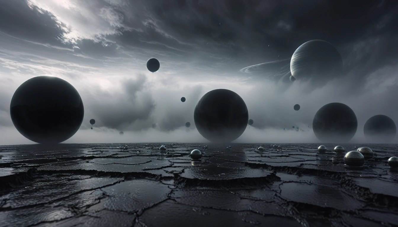 (((PLANETS ALMOST TOUCHING EXCHANGING MATTER))), ON A STORMY GRAY DAY THE GIANT BLACK PLANETS ARE SEEN, R STYLE.h. GIGER VERY CLOSE, ALMOST TOUCHING. SHOWS GRAVITATIONAL FIELD ABSORBING AND RELEASING MATTER MUTUALLY, 4k image, ALTA RESOLUCIÓN E hÍPER REALISTA, FILM DAYLIGHTING, CLOUDY DAY WITH FOG
