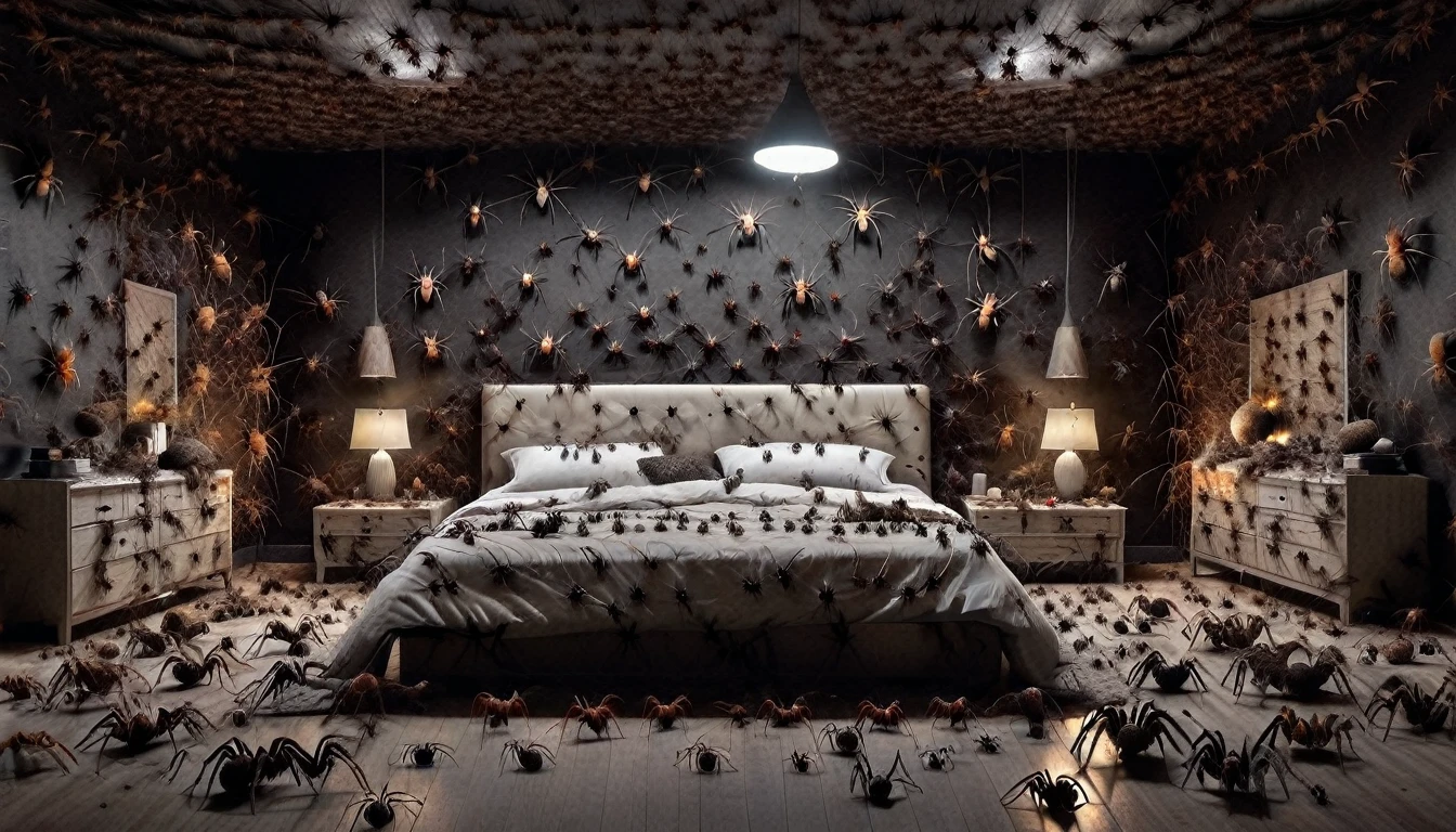 Modern bedroom, full of insects of all kinds. This is the night [Bedroom] [Insect] [Fly] [Spiders] [Disgusting] [Horror] [Night]