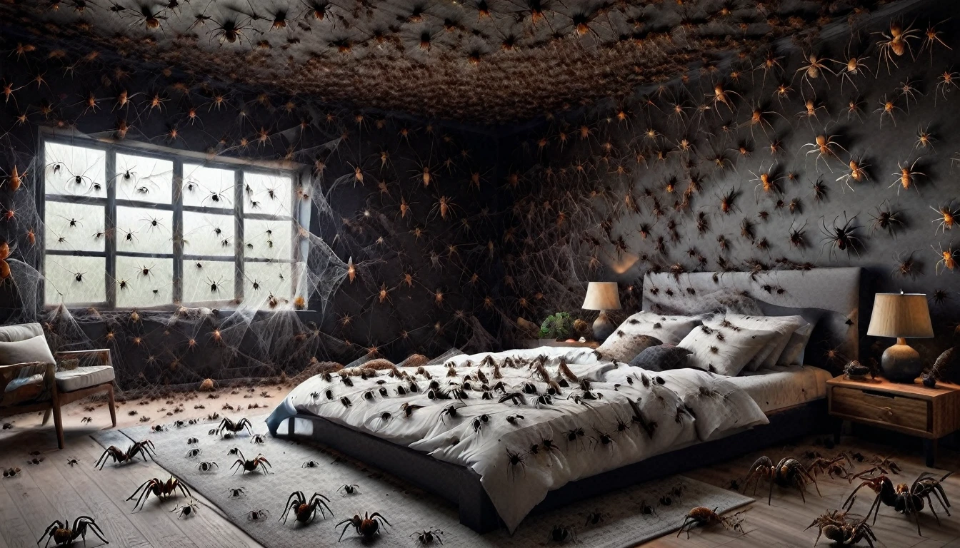 Modern bedroom, full of insects of all kinds. This is the night [Bedroom] [Insect] [Fly] [Spiders] [Disgusting] [Horror] [Night]