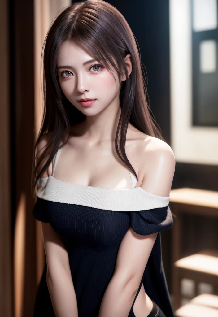 Best Quality, masutepiece, 超A high resolution, (Photorealistic: 1.4), Raw photo, 1girl in, off shoulders, Cinematic lighting, Kiss Pose, Heterochromia