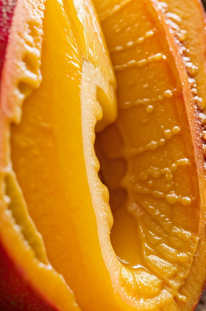 a juicy ripe mango,mouthwatering tropical fruit,luscious orange color,soft skin texture,dripping wet mangojuice,detailed closeup,macro photography,natural lighting,highly detailed,photorealistic,8k,high resolution