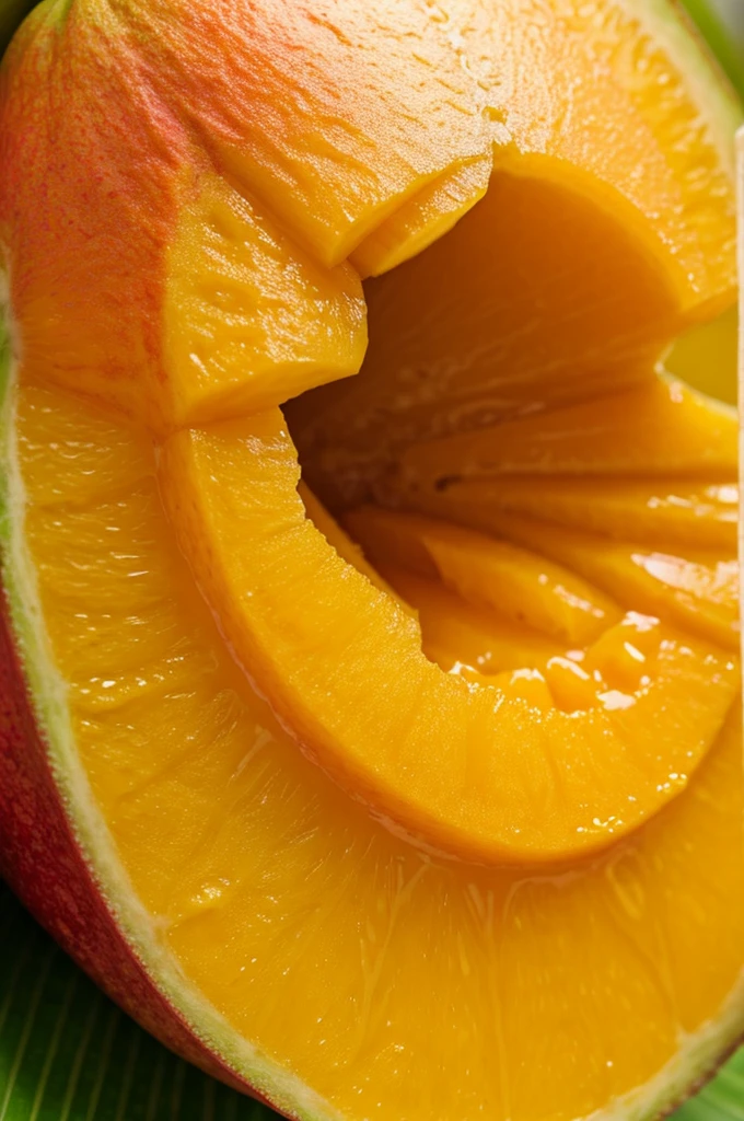 a juicy ripe mango,mouthwatering tropical fruit,luscious orange color,soft skin texture,dripping wet mangojuice,detailed closeup,macro photography,natural lighting,highly detailed,photorealistic,8k,high resolution