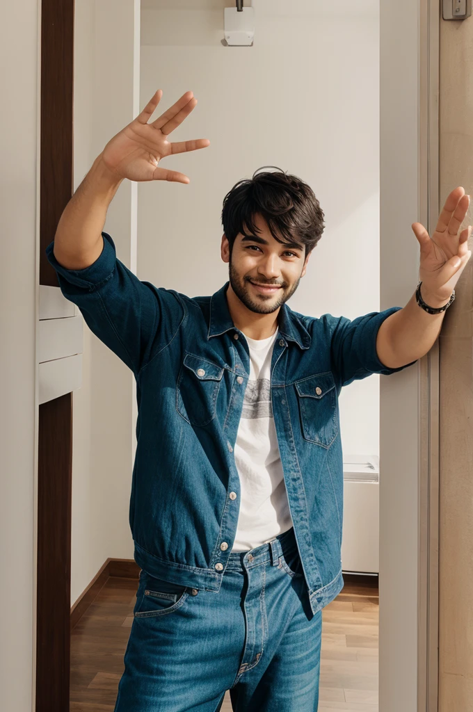 Man waving his hand (like hi)