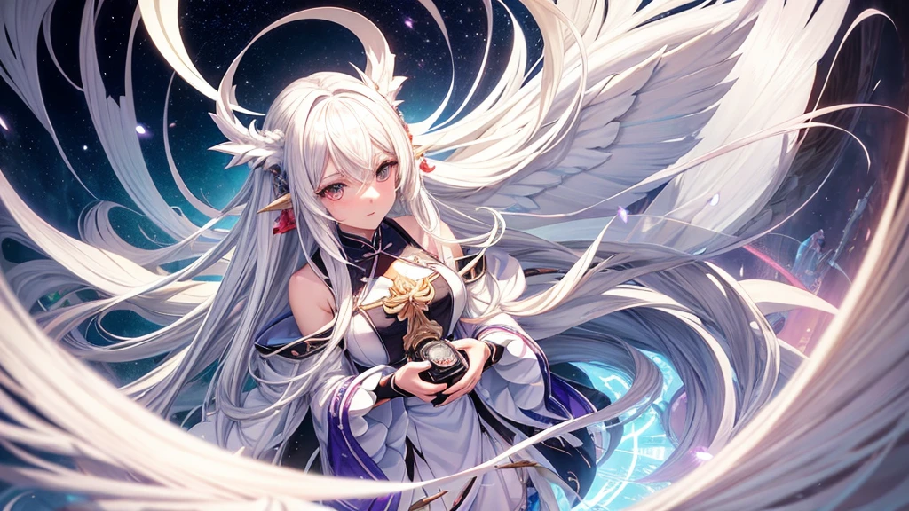 anime girl with white hair and long white hair holding a camera, white haired deity, pixiv 3dcg, pixiv, digital art on pixiv, zerochan art, human and dragon fusion, game art!!, fus rei, pixiv style, lamia, female action anime girl, official character art, pixiv contest winner, waifu, anime character