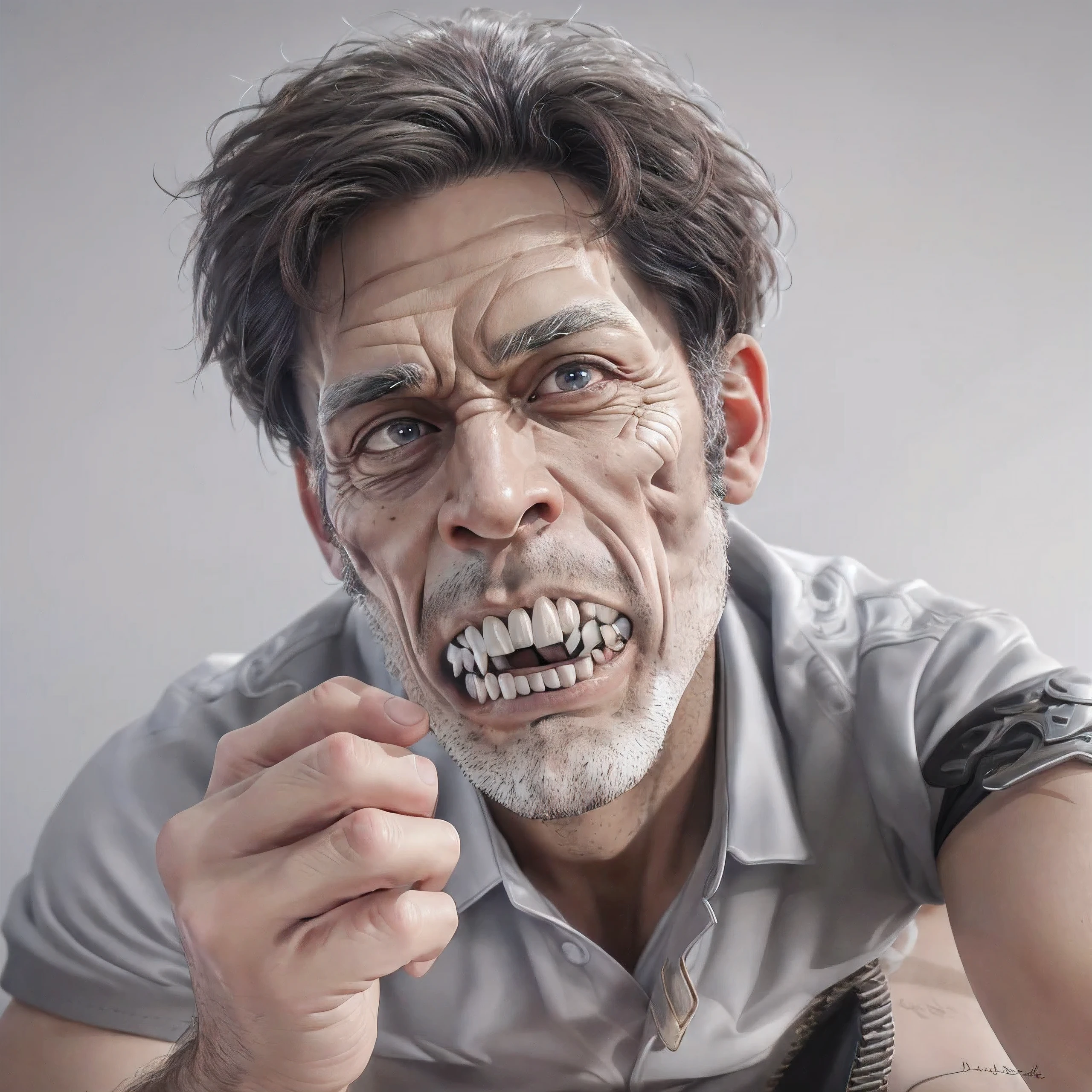 a cartoon character, 1 man, male, large eyes, teeth, skull, sharp teeth, looking at viewer, masculine focus, white background, (best quality,4k,8k,highres,masterpiece:1.2),ultra-detailed,(realistic,photorealistic,photo-realistic:1.37),hyperrealistic,extremely detailed face and anatomy,highly detailed anatomy,exquisite details,intricate details,artist signature