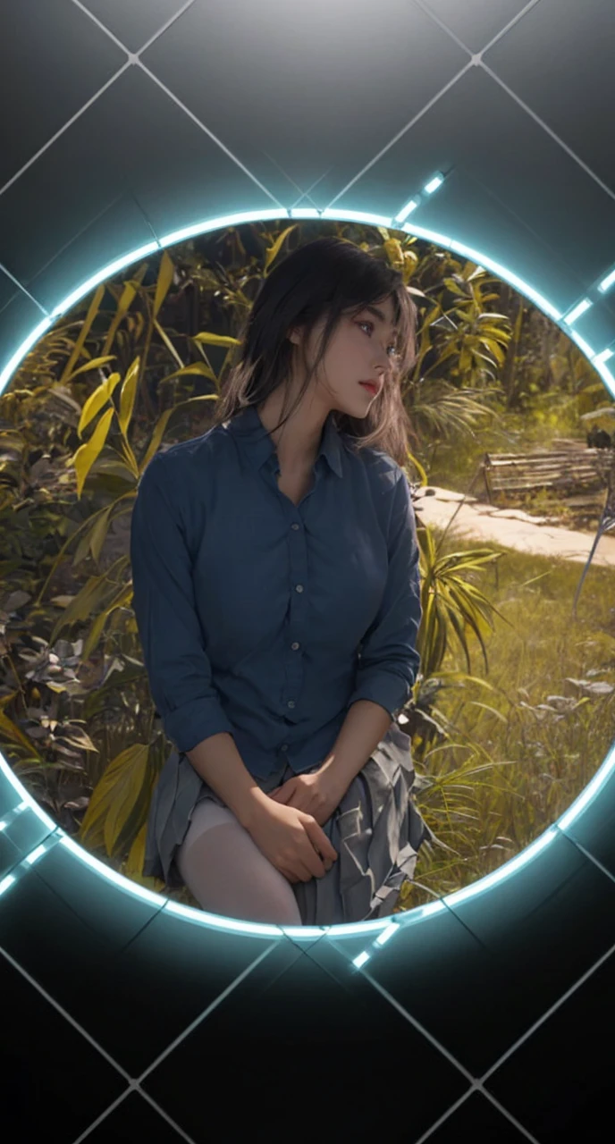ultra realistic 8k cg, picture-perfect face, flawless, clean, masterpiece, professional artwork, famous artwork, perfect face, beautiful face, beautiful eyes, ((perfect female body)), solo,(immersive atmosphere, chiaroscuro:1.5,bright light:1.2,luminous lighting)
,,(blush:0.5),seductive expression,extremely detailed_eyes,thick thighs,large breasts,
beautifully detailed background,depth of field,realistic:1.3, long shot,1girl,shirt,pleated skirt, , sitting, full body,
(ambient light:1.3),(cinematic composition:1.3),(neon lights:0.1),(HDR:0.1),Accent Lighting, white pantyhose,