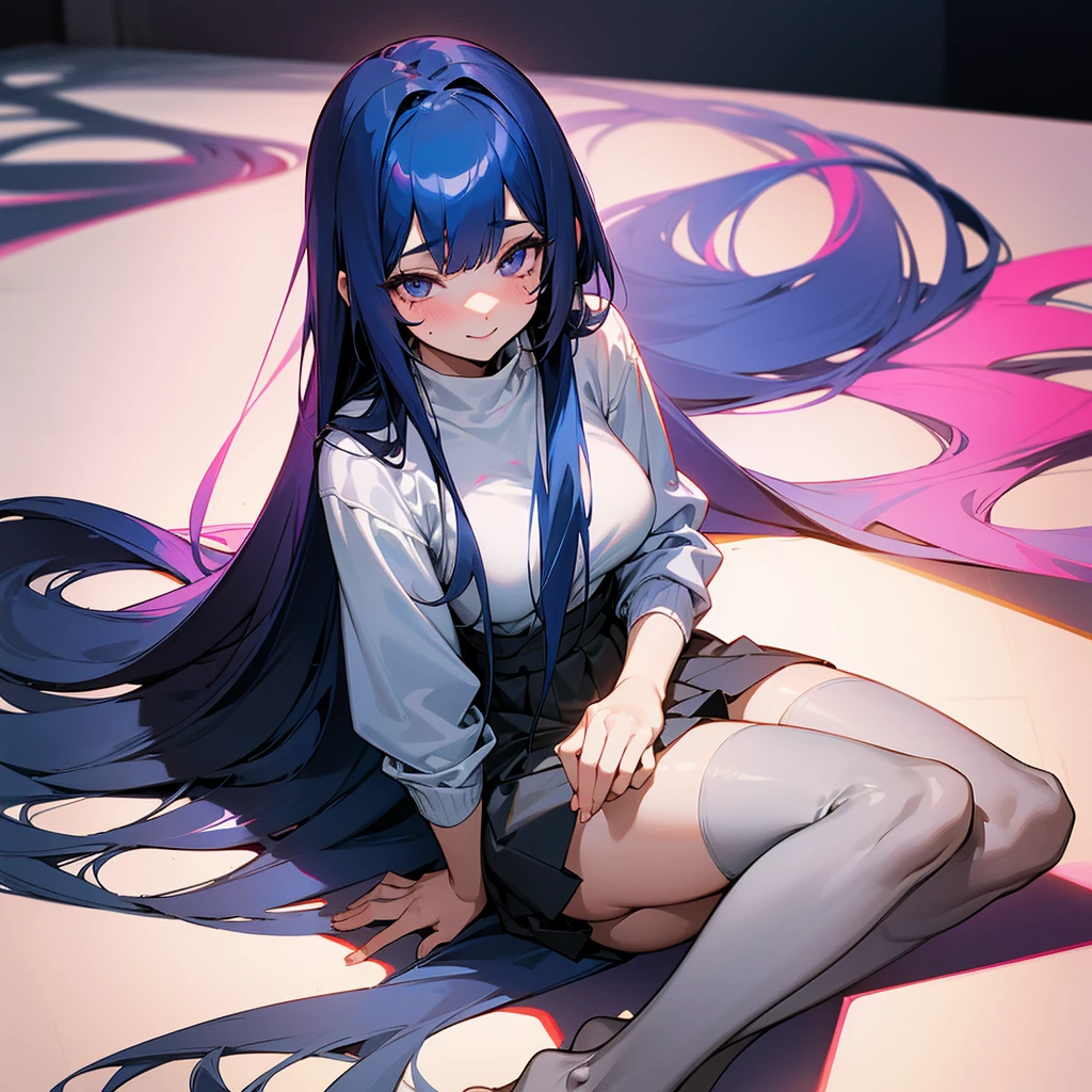 Hentai, anime, nude body, black nail, spread legs, anime chan, dark blue hair, blue eye, ahegao