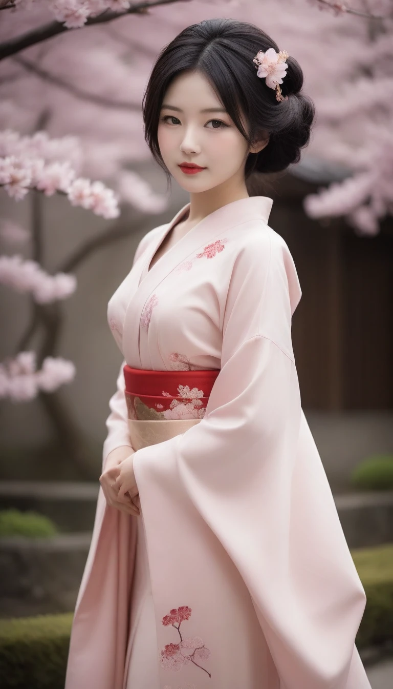 whole body beautiful geisha, (nude:1.5). geisha hair style, (slight smile:1.5), sakura garden