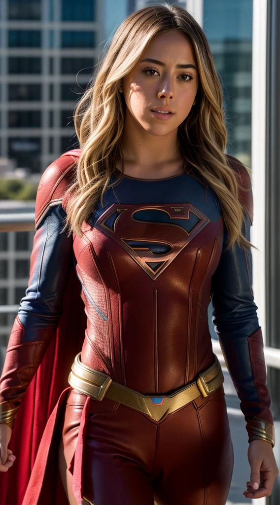 Photo RAW, chloe bennet as Supergirl, (highly detailed skin: 1.2), 8k UHD, DSLR, soft lighting, high quality, film grain, Fujifilm XT3