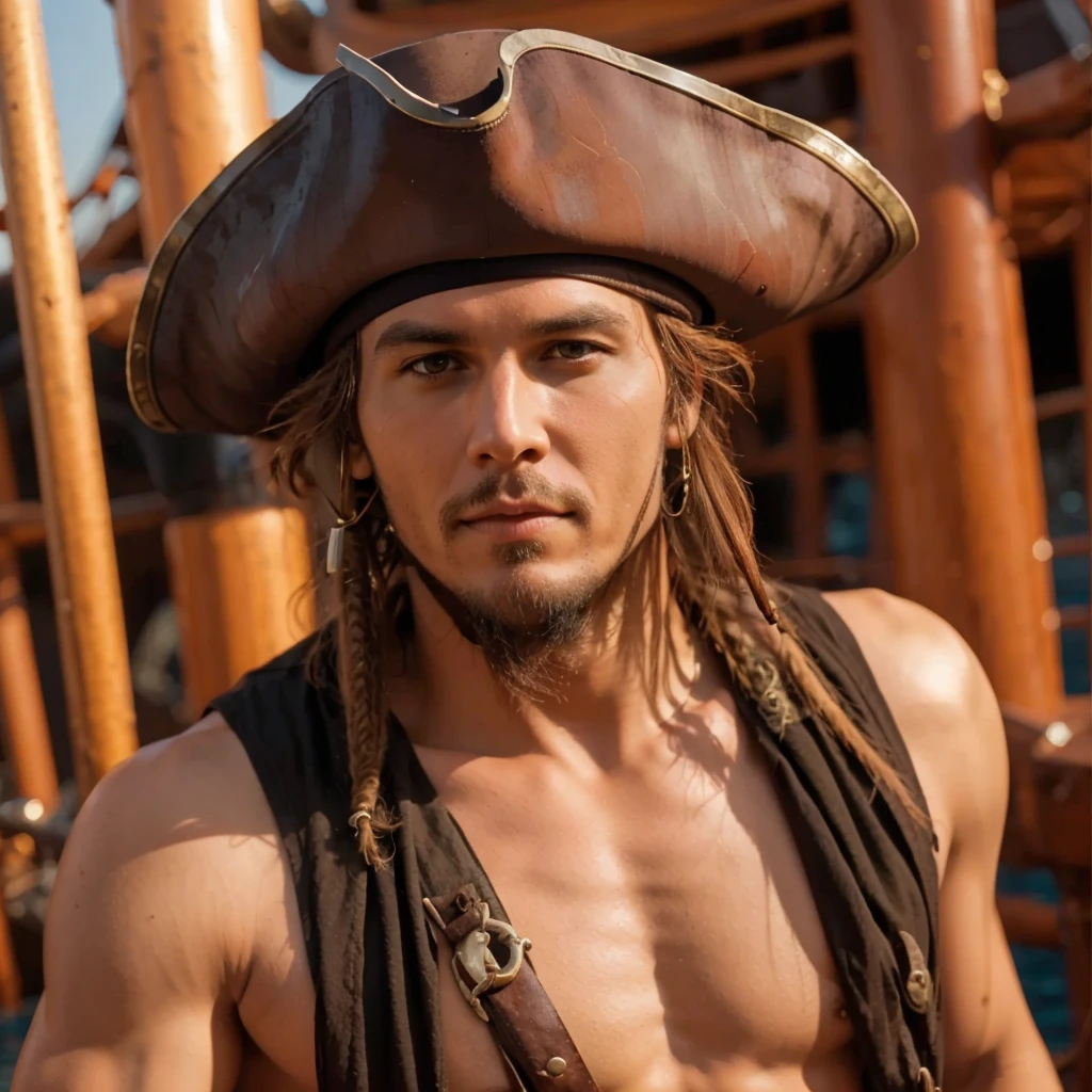 Pirate captain on a ship, handsome man