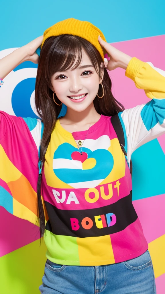 High resolution、High Resolution、
Breakpop girl、Colorful Fashion、Smiling brightly、Cheerful expression、Bright colors、Playful、Cute Style
