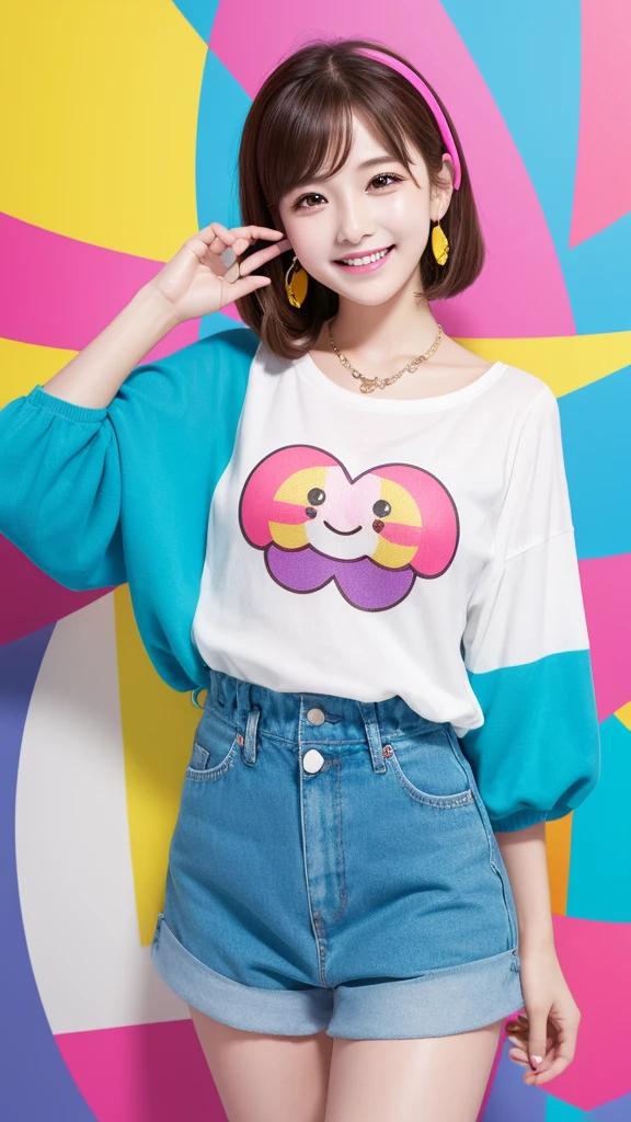 High resolution、High Resolution、
Breakpop girl、Colorful Fashion、Smiling brightly、Cheerful expression、Bright colors、Playful、Cute Style