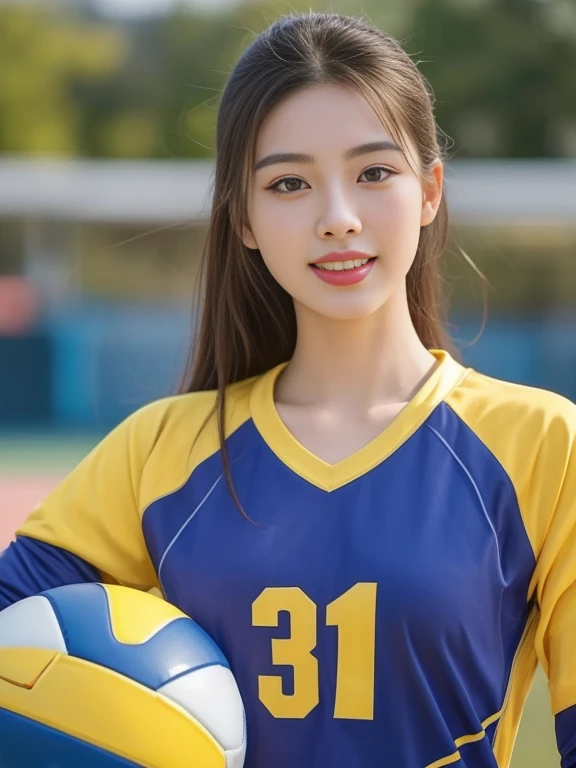 arafed female นักฟุตบอล kneeling on the field with a soccer ball, Wear a volleyball shirt, Female model, 2 , Araffe woman, ผู้หญิงlong hairชาวเอเชียตะวันออกเฉียงใต้ที่มีใบหน้ากลม, long hair,black eyes,abdominal muscles, thick hips, rounded chest, very large breasts, Warm light, morning sun, digital painting, HDR, high contrast), 3d, 8K, 45,000,000 pixcls,Asian girl, Gorgeous Chinese model, Japanese model, asian womanที่สวยงาม, Japanese goddess, Very beautiful girl., jaw-dropping beauty, Thai girl anime, Korean girl, Ruean Jia is very beautiful.!, irelia, asian womanที่สวยงาม, หญิงKorean girlที่งดงาม, Yun Ling, asian woman, Asian girl