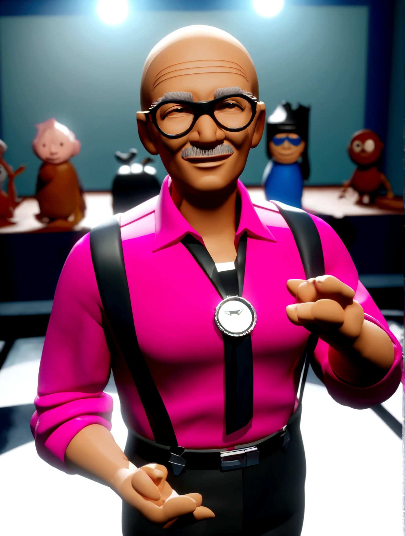 Cartoon character of a man in black glasses and blue shirt, an animated character, stylized character, animation style rendering, 3d stylized, Arnold Maya rendering, Stylized 3D rendering, toon render screenshot, 3d character, 3d character, Stylized 3D rendering, 3D character rendering, cartoon character, Personagem de close up, character posing, (Pixar-style) (master part:1.2) (bokeh) (best qualityer) (skin detailed) (detailed texture) (8K) (Argilla) (cinematic lighting) (sharp focus,Sit down and lift your upper body