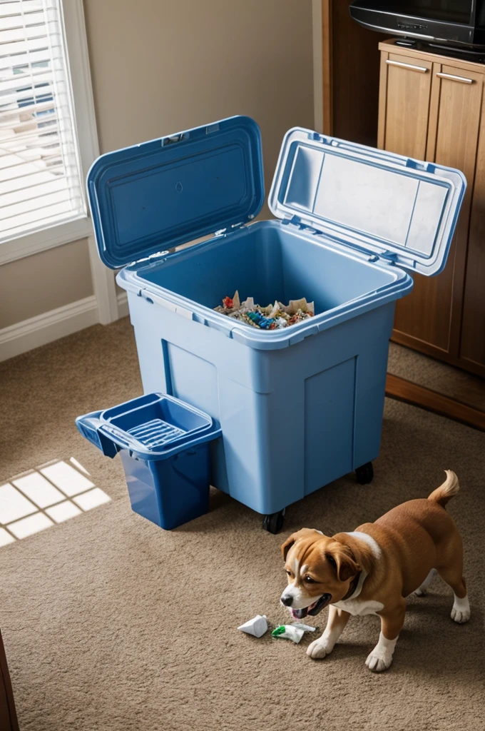 shitzu dog eating garbage in his own house