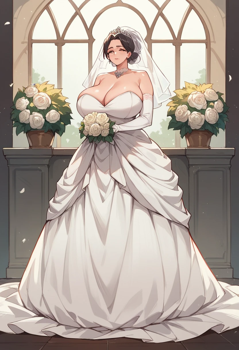 Miss,Huge Breasts,H cup,full-body shot,Tall,Full figure,Wedding dress,Noble atmosphere。