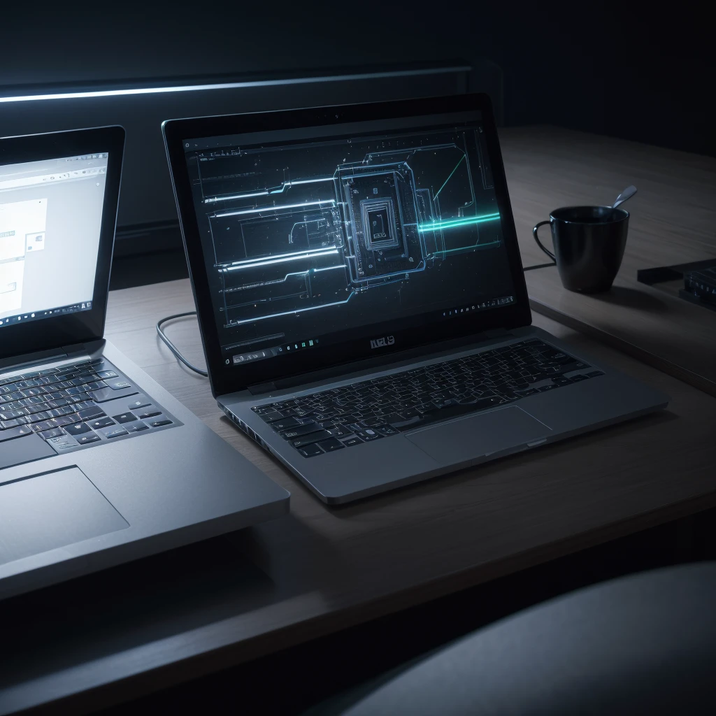 high quality detailed photorealistic 3D render of an open laptop for technical support, elegant sleek metallic surface, advanced technology, complex inner components, detailed circuitry and wiring, glowing LED lights,clean studio lighting, flawless textures, impeccable reflections, cinematic composition, pristine condition