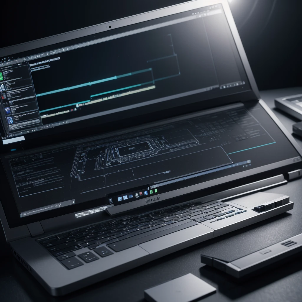 high quality detailed photorealistic 3D render of an open laptop for technical support, elegant sleek metallic surface, advanced technology, complex inner components, detailed circuitry and wiring, glowing LED lights,clean studio lighting, flawless textures, impeccable reflections, cinematic composition, pristine condition