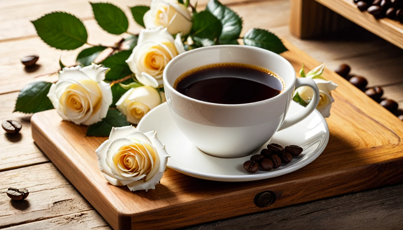 Best still life composition(best quality,4K,8K,high resolution,masterpiece:1.2),Super detailed,(Practical,photoPractical,photo-Practical:1.37),Coffee smoking slightly in white ceramic cup.Artist coffee impression.Clear white gauze texture，Wrinkles arranged randomly...Sophisticated and elegant.Bouquet of bright white roses flat lay from above(Lying flat on the table)..Fresh coffee beans on a modern wooden bench.Core and Texture. Freshness and flavor.Super detailed.（super quality，Super detailed，Super complex，Extremely complex）Soft and natural light and shadow.Reverse fragrance.No humans.Ultra wide angle, (Detailed texture),Background covered with film grain, Natural soft lighting,(Morning Scene.warm sunshine in the morning)Ray tracing, Vignette, Wide-angle lens, Ultra wide angle, best qualitycinematic lighting, Depth of Field, Outside the border, Negative Space, Letterbox header image