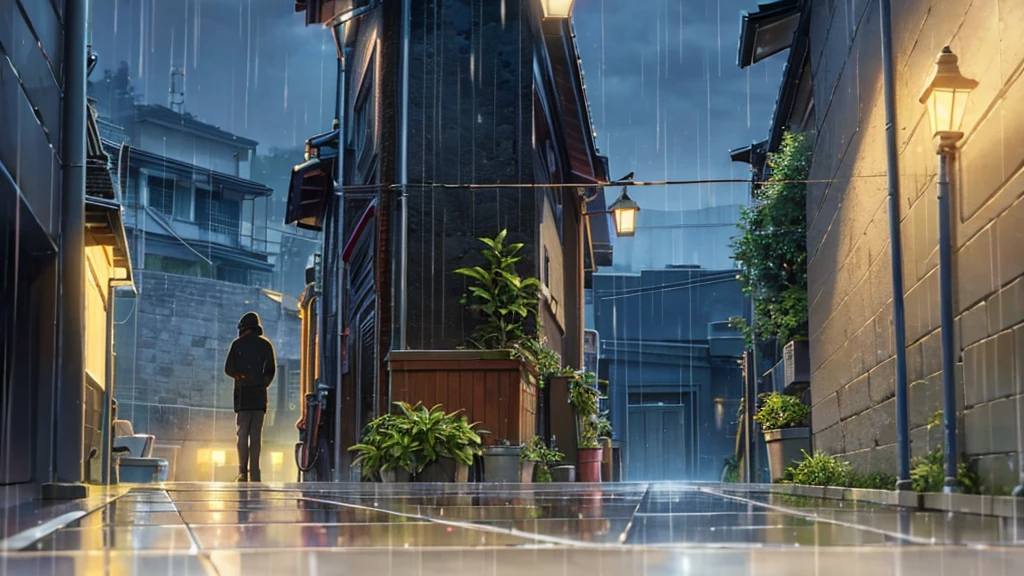 rain in alley, the night, homem sentdo no chao