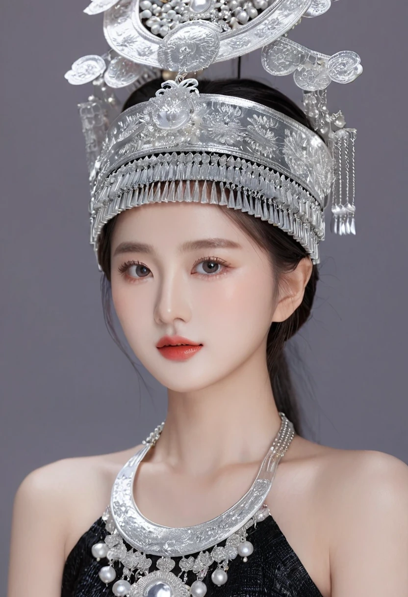 （8K，best quality，masterpiece：1.2），Ultra-high detail，Professional lighting，best quality，Ultra-high resolution，Visually stunning，（1 girl：1.1），（Miao clothing、hat），Real human skin，（Perfect body 1.3）Super delicate face。