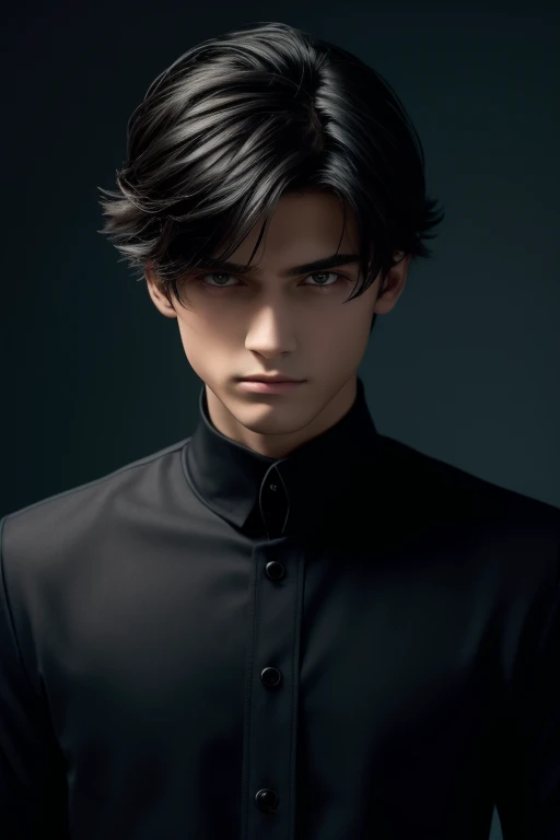 A реалистичный black-haired age boy,((same реалистичный hairstyle)),реалистичный handsome face, реалистичный cool expression, adapt the same реалистичный clothes, реалистичный light, реалистичный shadows, реалистичный background, хорошее качество изображения, очень хорошие результаты изображения, 4k, Ультрадетализированный, реалистичный