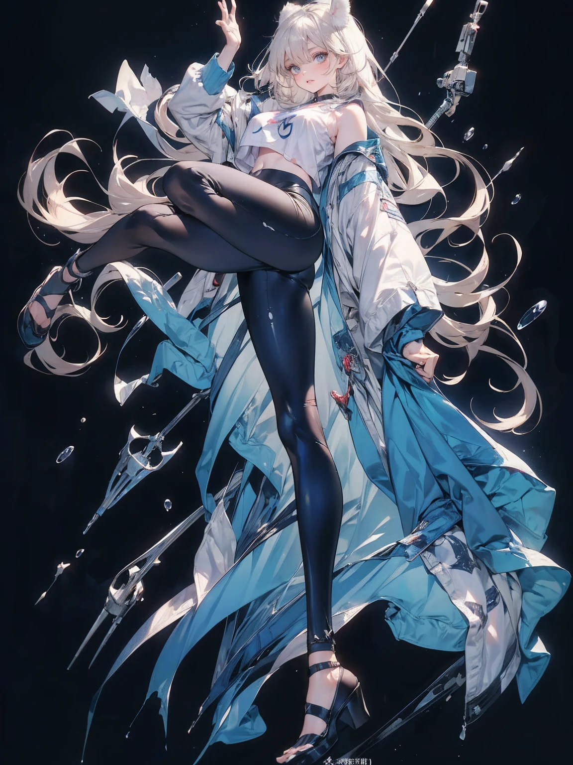 masterpiece, best quality, high quality, (futuristic:1.1), (cyberpunk clothes), cinematic lighting, (exquisite future), beautiful and aesthetic, ultra detailed, great composition, floating, depth of view, (extremely detailed CG, unity 8k wallpaper), (beautifully detailed background), beautiful hair details, dramatic lighting, 1girl, (medium breasts:0.8), nsfw, white hair, mecha,
<lora:FluidHair:0.65> liquid hair,
<lora:YuShui:0.7>yushushui, water, waves,
<lora:sunAndShadow_v10:0.4>
