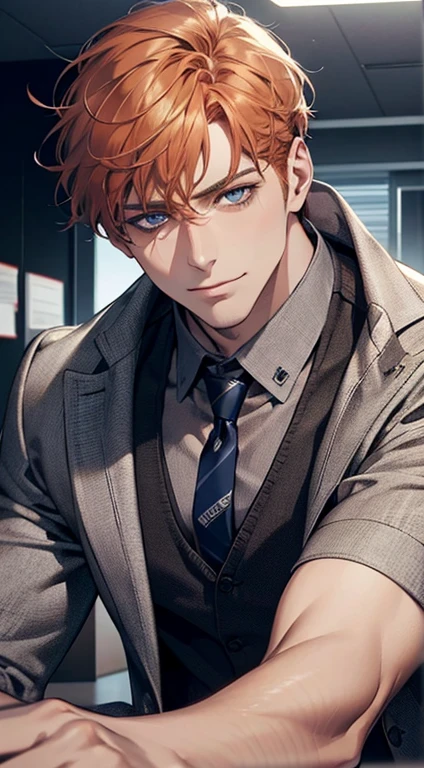 (best quality,4k,8k,highres,masterpiece:1.2),ultra-detailed,(realistic,photorealistic,photo-realistic:1.37),1 man,31 years old,mature man,very handsome,without expression,smile,short grey b
Orange hair,blue eyes,penetrating gaze,perfect face without errors,imposing posture,businessman,office background,cinematic lighting,hdr image