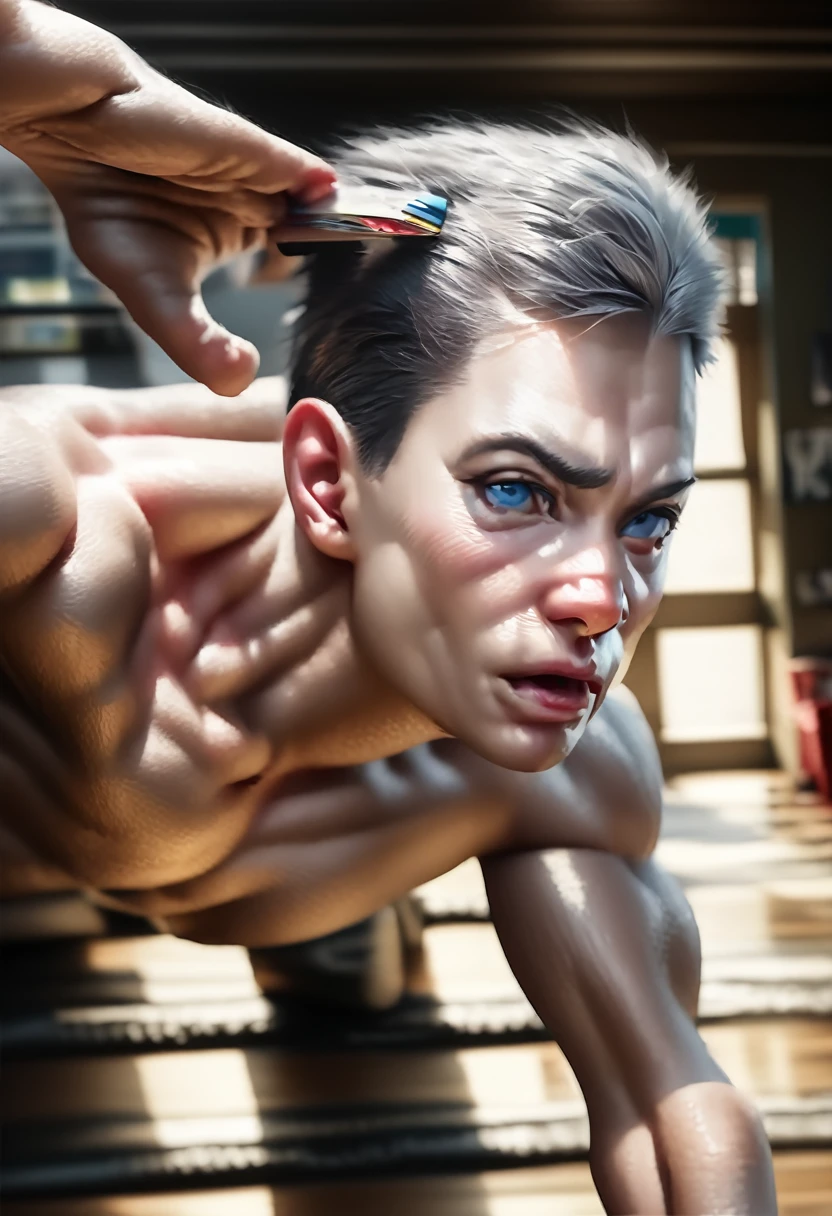 Satoru Gojo, anime-style detailed portrait, intense gaze, powerful expression, intricate white hair, vivid blue eyes, striking facial features, dynamic pose, ethereal lighting, moody dark background, bold color scheme, t-shirt print design, (best quality,4k,8k,highres,masterpiece:1.2),ultra-detailed,(realistic,photorealistic,photo-realistic:1.37),cinematic,concept art