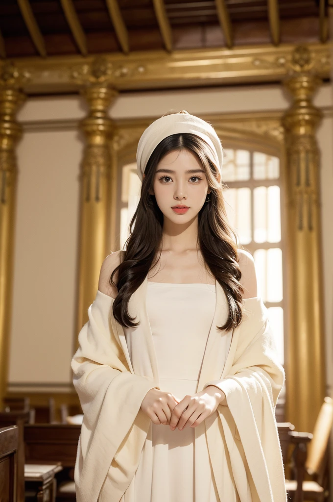 (((best quality))),(((ultra detailed))),(((masterpiece))),illustration,((ung girl,solo)),((slim,thin)),((small breasts,flat chest)),stunning,((Turban,formal doctoral robe)),((shoulder length straight hair)),academic, authority, wisdom, hood, intricate patterns, peaceful, focused, radiant smile, sparkling eyes, rolled-up speech, poise, stage lights, aura of charisma, auditorium, high ceiling, rows of chairs, reverence, expectation, esteemed professors, scholars, traditional, academic excellence, stage, rich curtains, sharing knowledge, sense of occasion, large clock, ornate, passing of time, soft murmur, pride, celebration, accomplishment, doctoral hood, hard work, dedication, contribution, field, triumph, recognition, academic achievement, pursuit of knowledge, beauty, inspiration, success