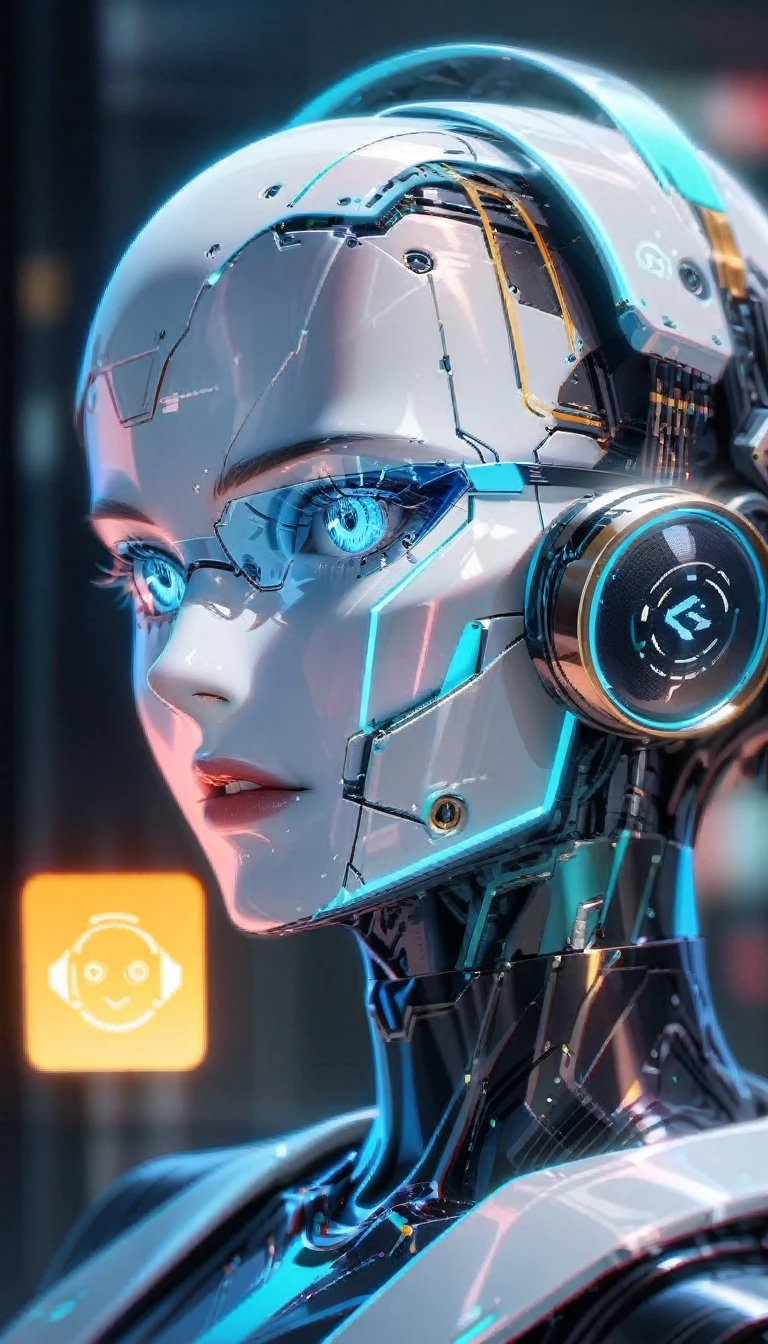 (modern, ellegant and smart robot assistant), (icon, futurist, robot)