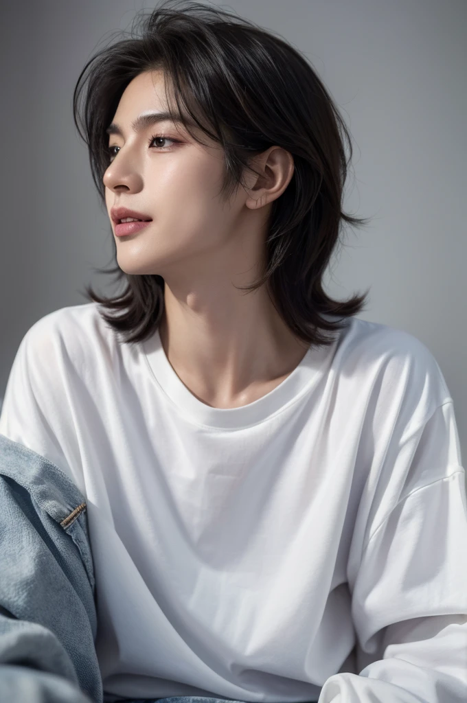((highest quality, 8K, masterpiece: 1.3)), New York City、Handsome boy in street fashion:1.5, 28-year-old、Delinquent boy、 well-groomed face, black hair、thin face、(white skin:1.5)、close up shot、black eyes、boy sad、Super handsome、sexy eyes、Extra-fine face, handsome nose, small eyes and face, beautiful lighting, High resolution, detailed mouth, laughing out loud, Laughter、Delighted、whole body: 1.5, perfect body shape、super slim,medium hair、STUSSY clothes、Oversized clothes、same clothes
