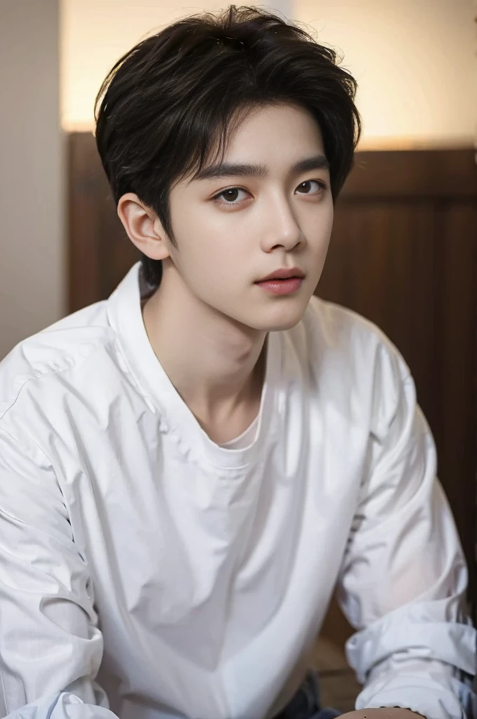 Alphad Asian man in a white shirt looks at the camera, Shin Jinying, Kim Do-young, Male ulzzang, Cai Xukun, South Korean male, jinyoung shin aesthetic, wan adorable korean face, handsome young man face, jaeyeon nam, Kim Tae-joon, hyung tae, inspired by jeonseok lee, headshot profile picture, korean artist, jung jaehyun
