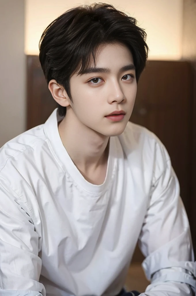 Alphad Asian man in a white shirt looks at the camera, Shin Jinying, Kim Do-young, Male ulzzang, Cai Xukun, South Korean male, jinyoung shin aesthetic, wan adorable korean face, handsome young man face, jaeyeon nam, Kim Tae-joon, hyung tae, inspired by jeonseok lee, headshot profile picture, korean artist, jung jaehyun