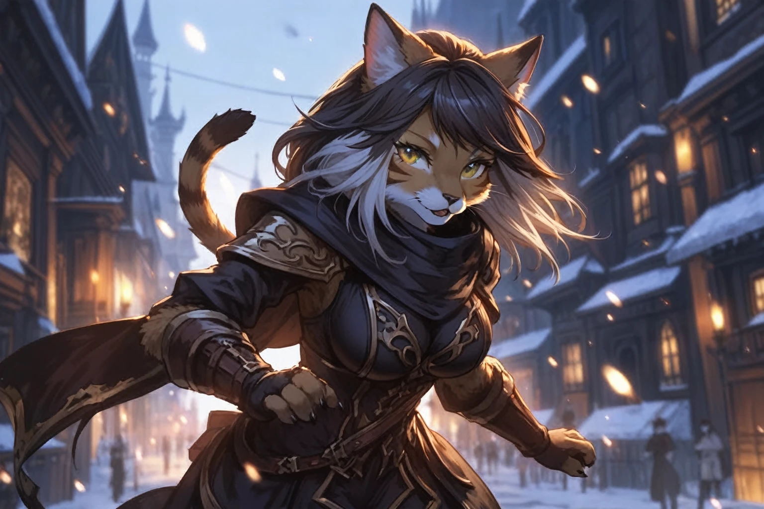 masterpiece, highly detailed, best quality, 1woman, adult, female focus, solo, Fantasy aesthetics, Highly detailed, shadowverse style, furry cat