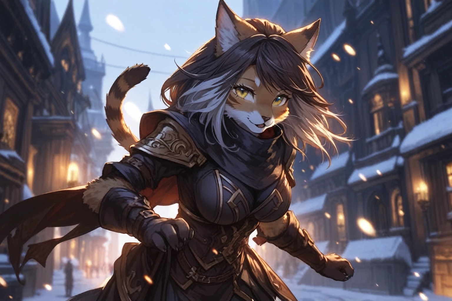 masterpiece, highly detailed, best quality, 1woman, adult, female focus, solo, Fantasy aesthetics, Highly detailed, shadowverse style, furry cat