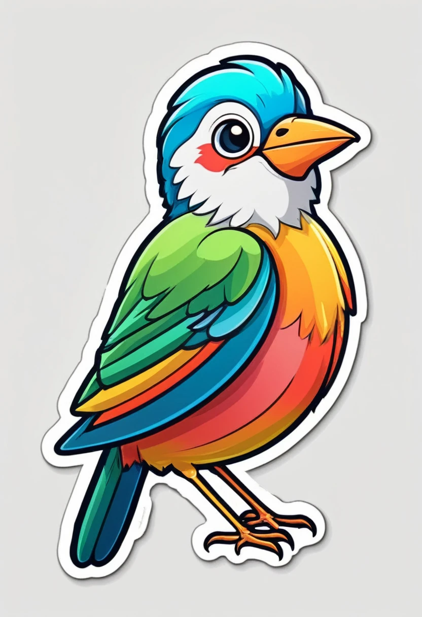sticker, happy colored bird, Simplified Scientific Illustrations style, outline, vector, white background