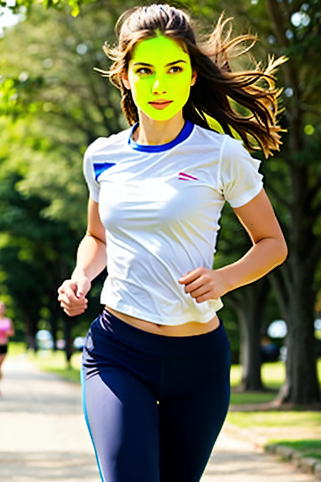 ((Best Quality)), ((Masterpiece)), ((Realistic)) tsuka kendou, 1woman, cute face, determined look, smile, long legs, full body, adult mature female (spiky orange-pink hair, (orange-pink mullet 1.1)), (very long hair), blue eyes, (white/yellow pupil,) hero, sleeveless blue spandex bodysuit, long orange-pink rabbit ears, colored concept art, highly detailed character design, highly detailed face,