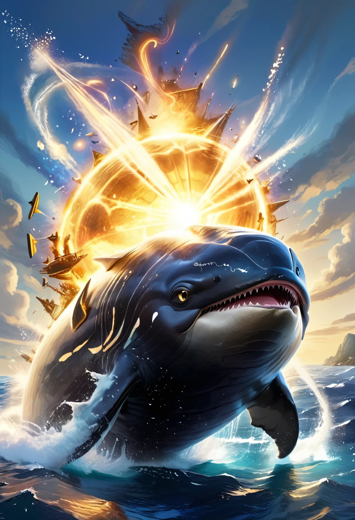 He piled upon the whale's white hump the sum of all the general rage and hate felt by his whole race from Adam down; and then, as if his chest had been a mortar, he burst his hot heart's shell upon it.