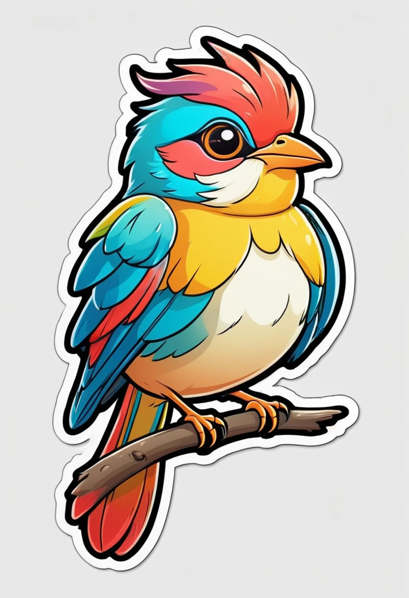 sticker, happy colored bird, Illustrations of Fables and Legends style, outline, vector, white background