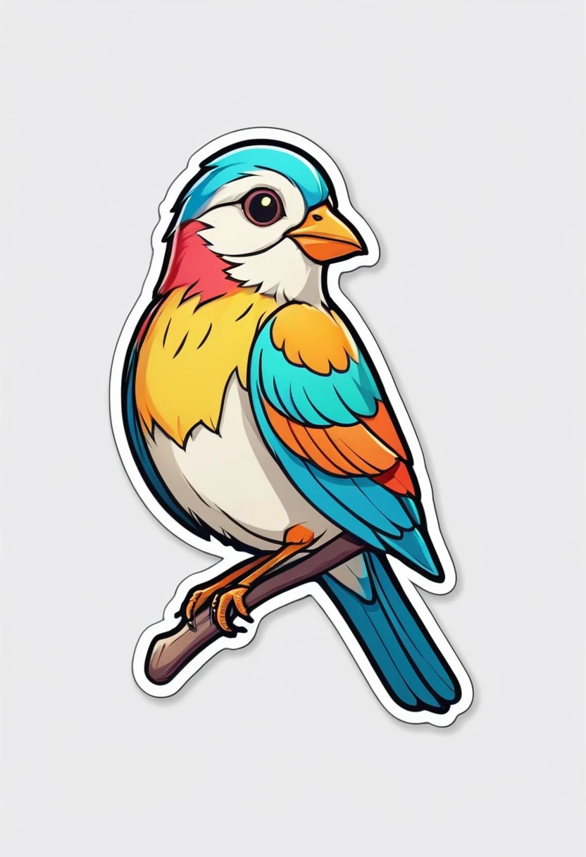 sticker, happy colored bird, Illustrations of Fables and Legends style, outline, vector, white background