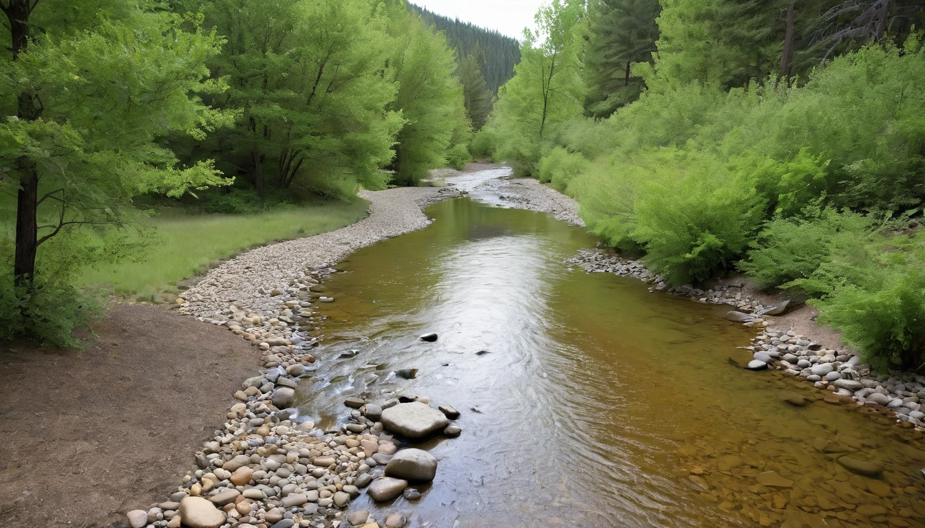 wash
(a usually dry creek bed or gulch that temporarily fills with water after a heavy rain, or seasonally)