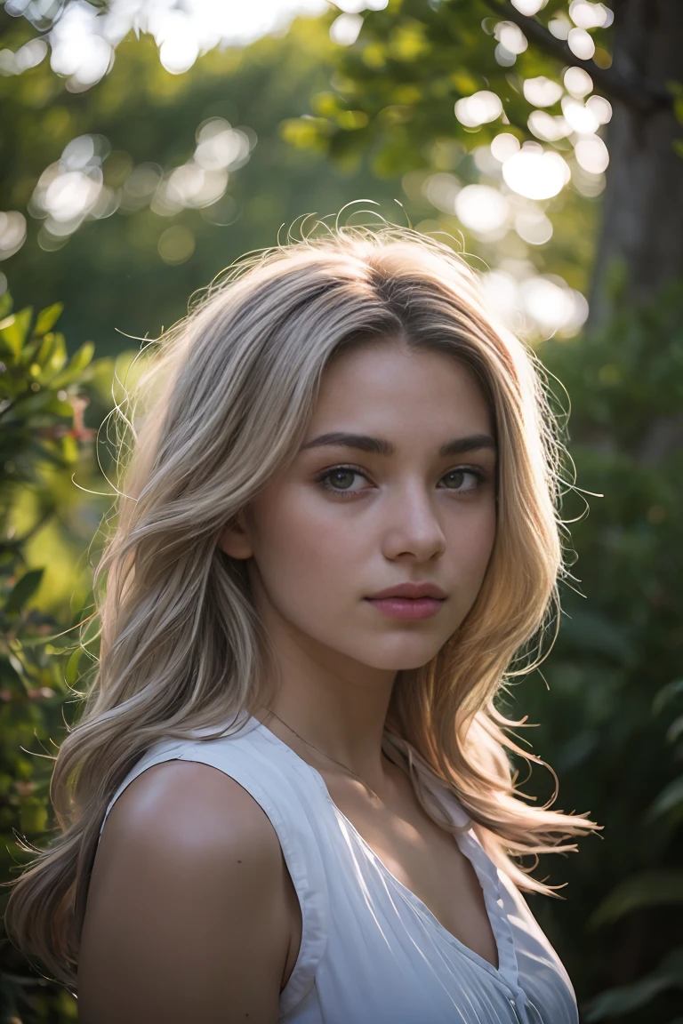 Portrait, shot on Leica, shadowplay, gorgeous lighting, subtle pastel hues, outdoors