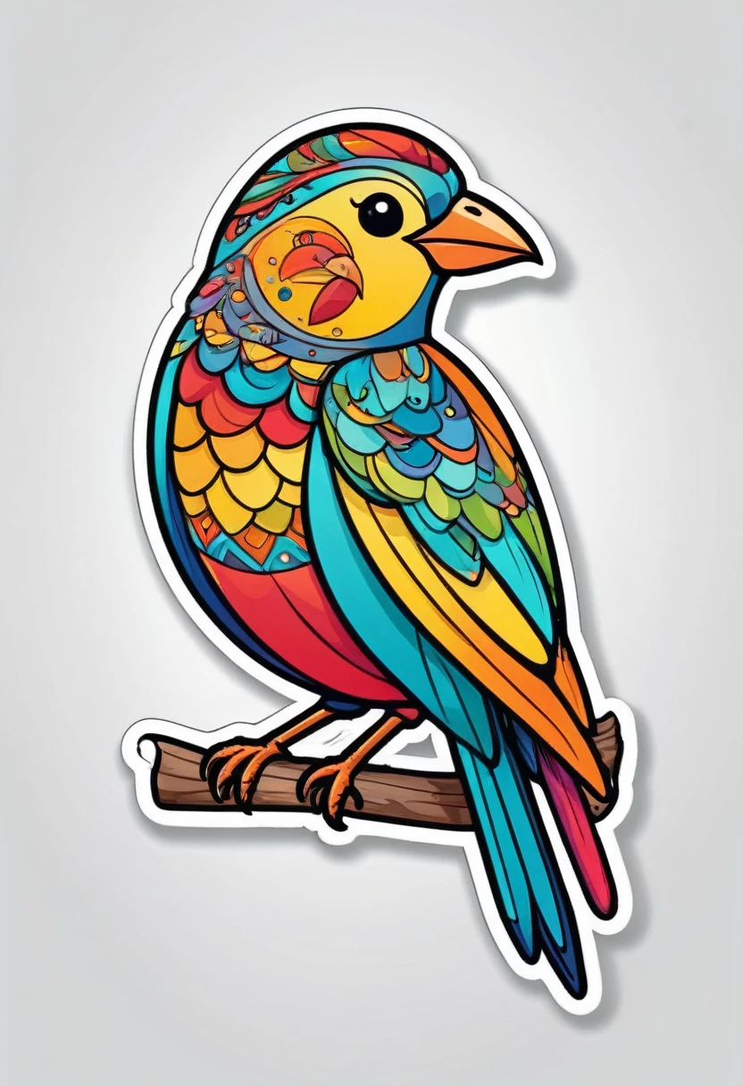 sticker, happy colored bird, Seasonal and Festive Patterns style, outline, vector, white background