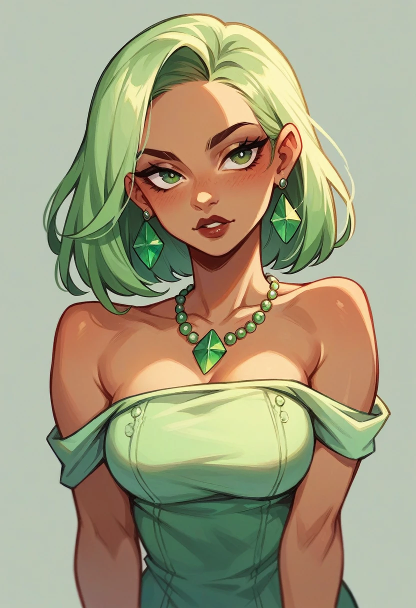 Imagine a white girl most beautiful girl wearing green saree, green necklace,green earrings,green bangles, green sandle and her eye also green her hair is brown her lipstick is dark red and show full single picture her age is 22